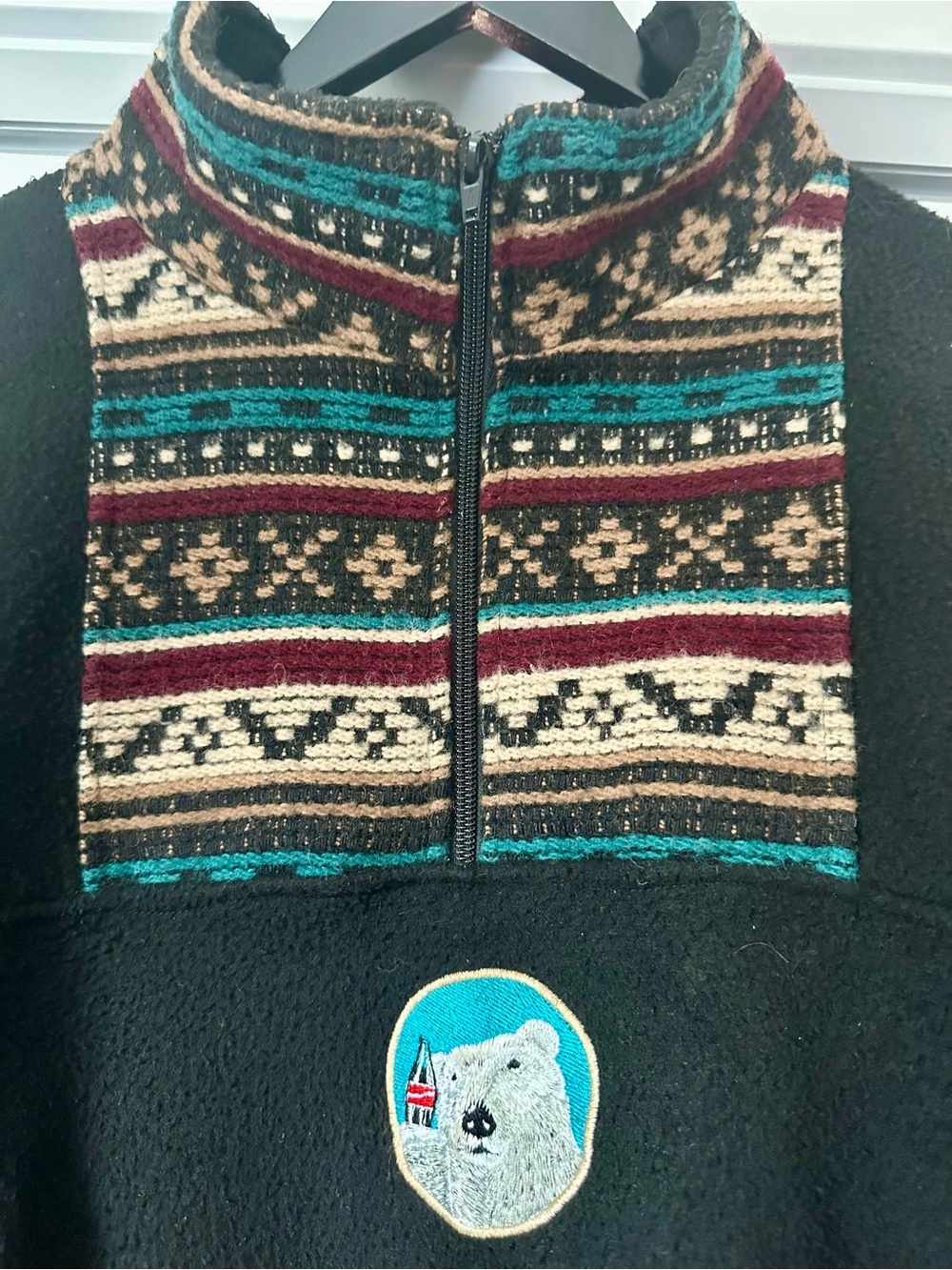 Vintage 90s Coca-Cola Polar Bear Fleece Pullover - Made in Canada - Size L Aztec